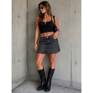 Dear John Studded Denim Mini Skirt Black Acid Wash Rae Hem Y2K Size 27